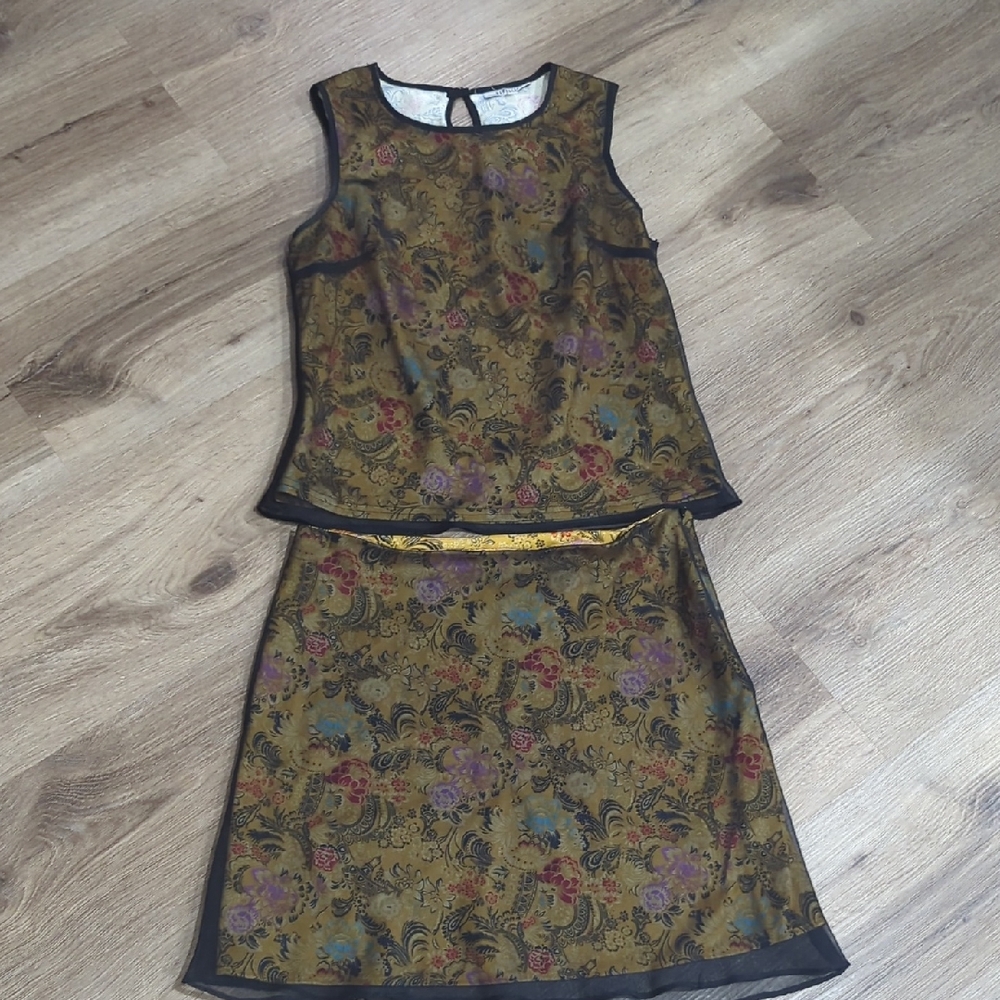 Rampage Black and Yellow Floral Skirt Set